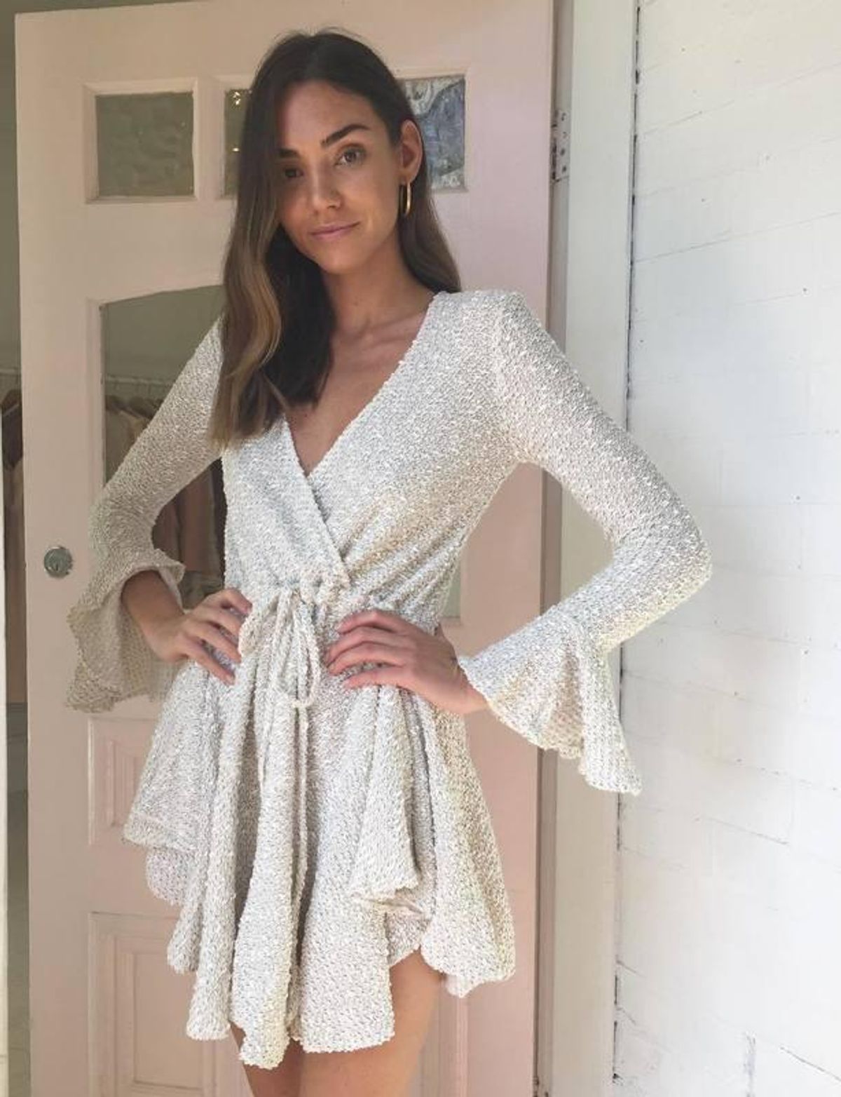 SHONA JOY AIMEE FRILL CUFF DRAWSTRING MINI DRESS White size 10 - Image 2