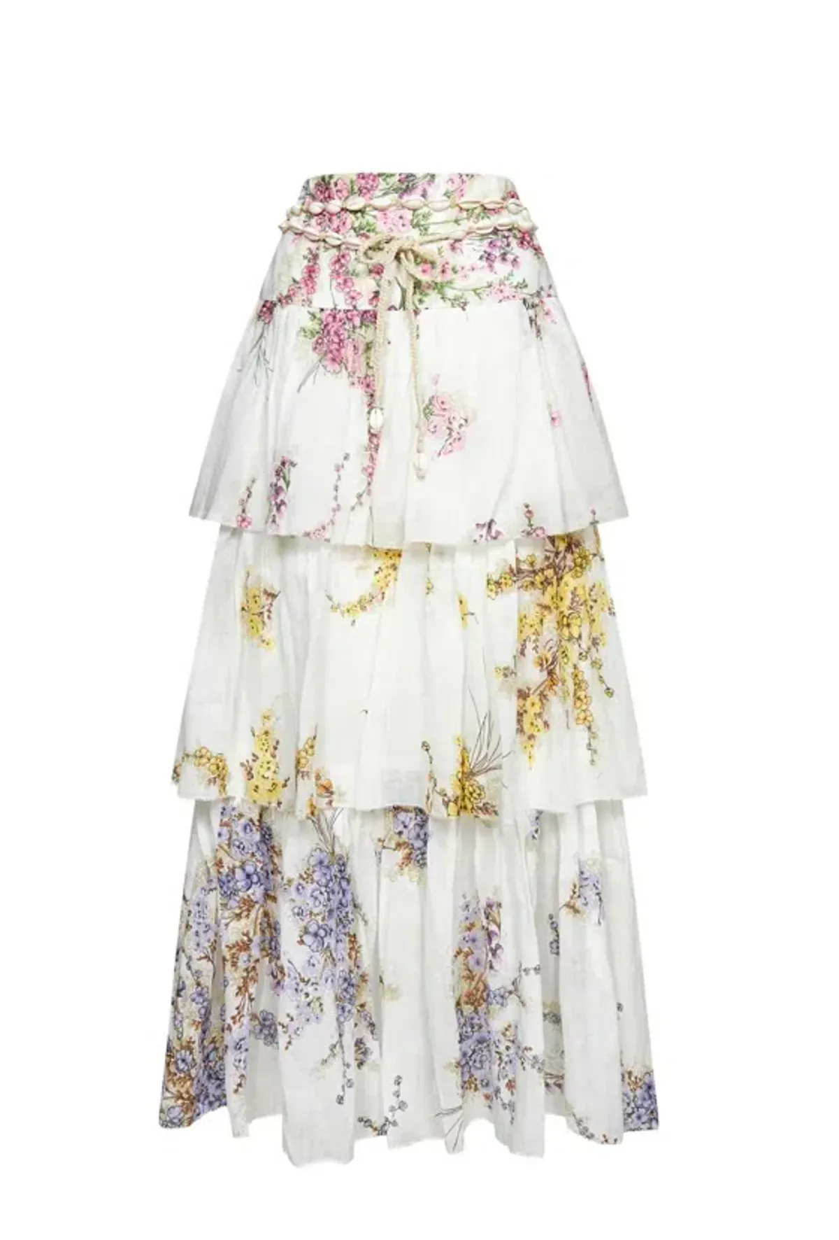 Zimmerman Jude Tiered Midi Skirt White Floral Size 2/ AU 12 - Image 1