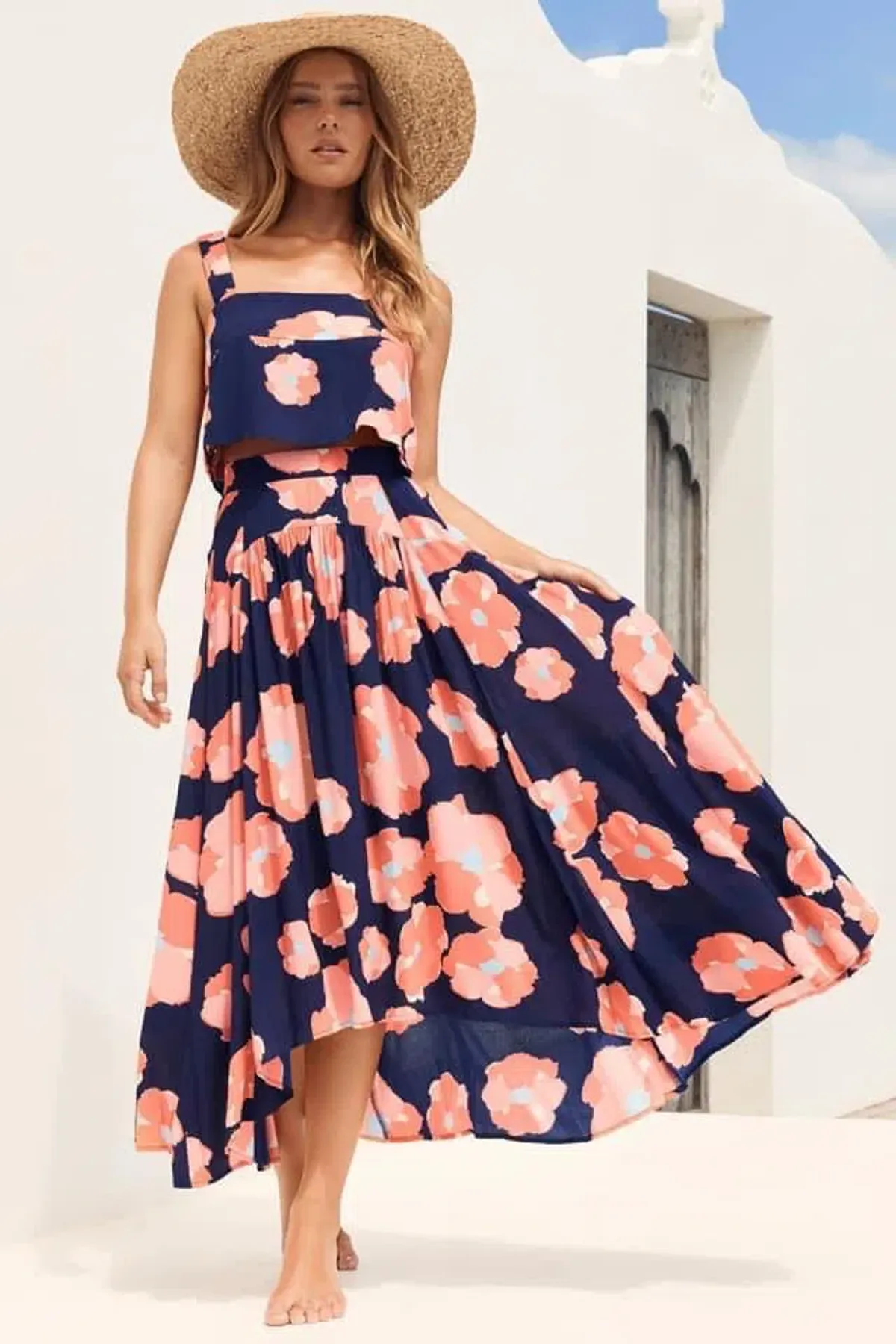 Mister Zimi Betsy Crop & Midi Skirt Set Capri Floral Print Size 10 - Image 1