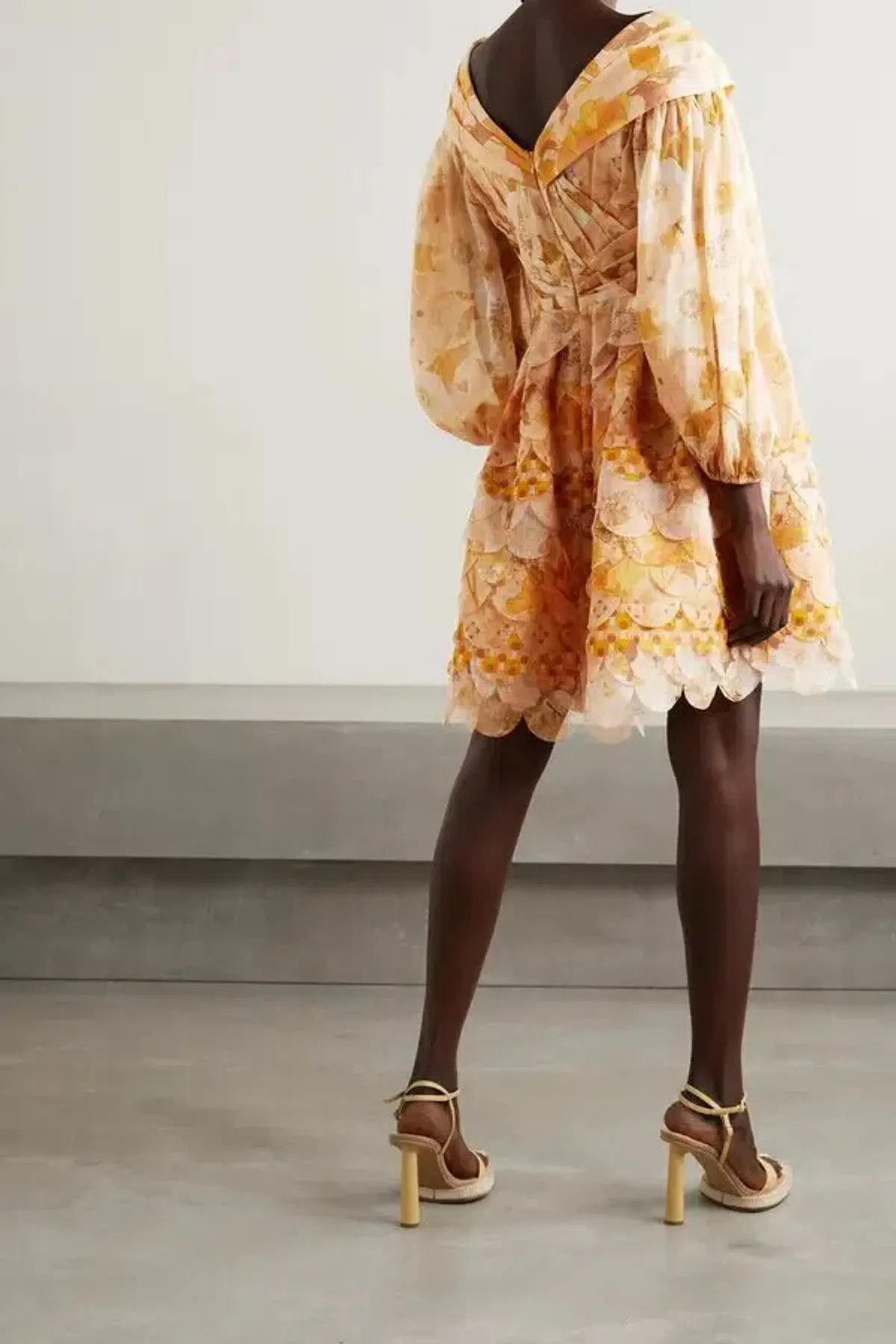 Zimmermann Tempo Scalloped Mini Dress Gold Mixed Print Size 3  - Image 2