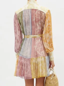 Zimmermann Dancer Lantern Mini Dress Spliced Lace Print Size 1 / Au 10 for rent on The Volte - image 3