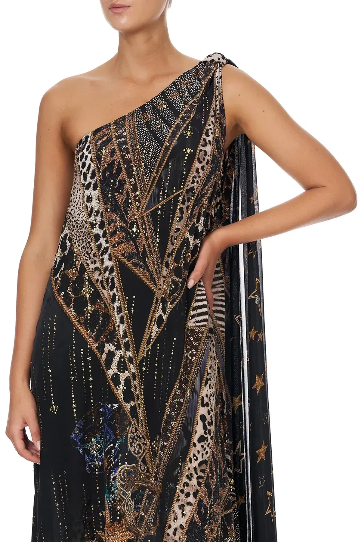 Camilla One Shoulder Long Dress Lady Stardust Print Size 8 - Image 4