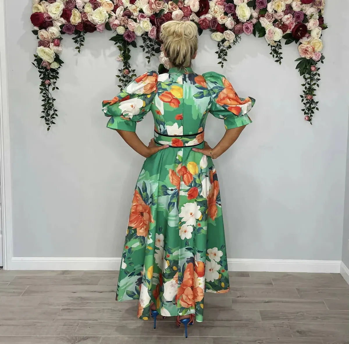 Leo Lin Florescence Midi Dress Green Floral Size AU 12 - Image 3