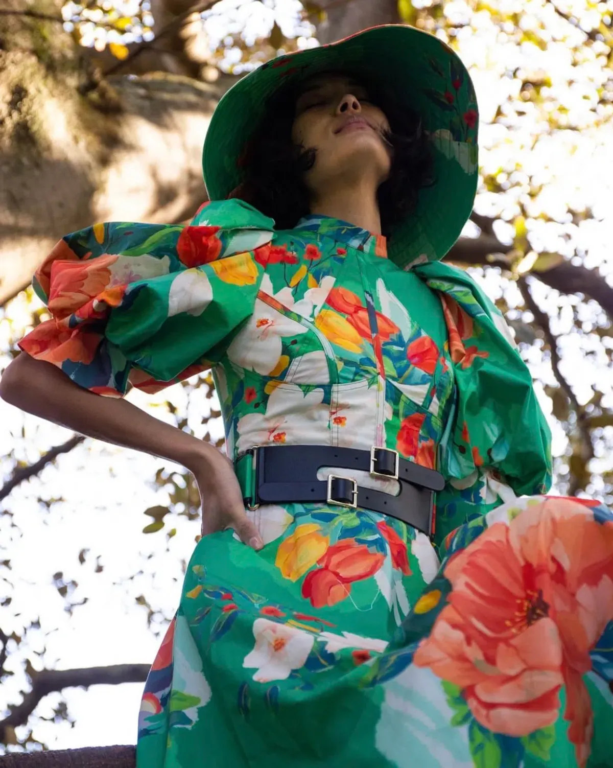 Leo Lin Florescence Midi Dress Green Floral Size 14  - Image 1