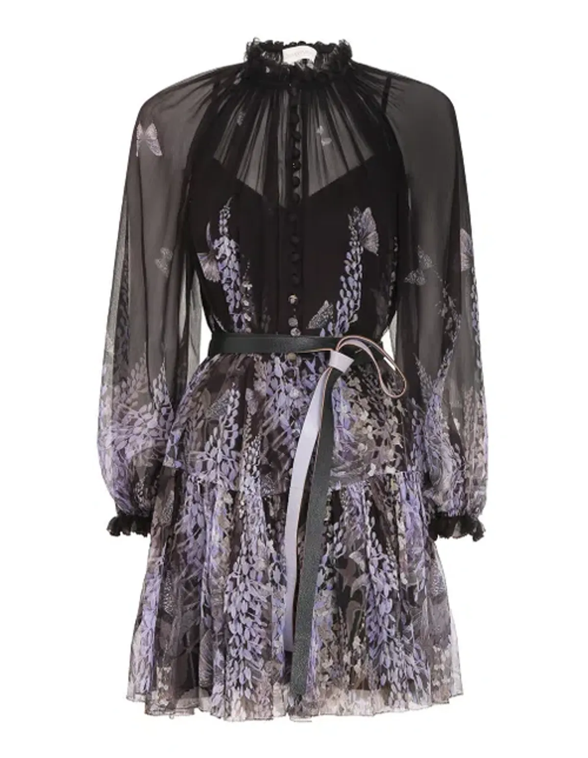 Zimmermann Botanica Lantern Mini Dress Black/Purple Size 0 / Au 8 - Image 3