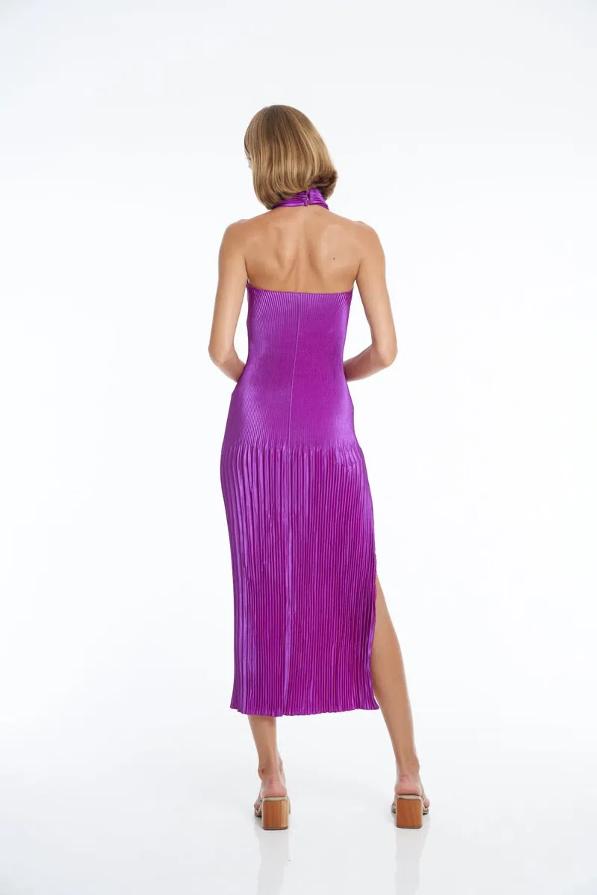L’idee Soiree Pleated Halter Gown Grape Size 8 - Image 3