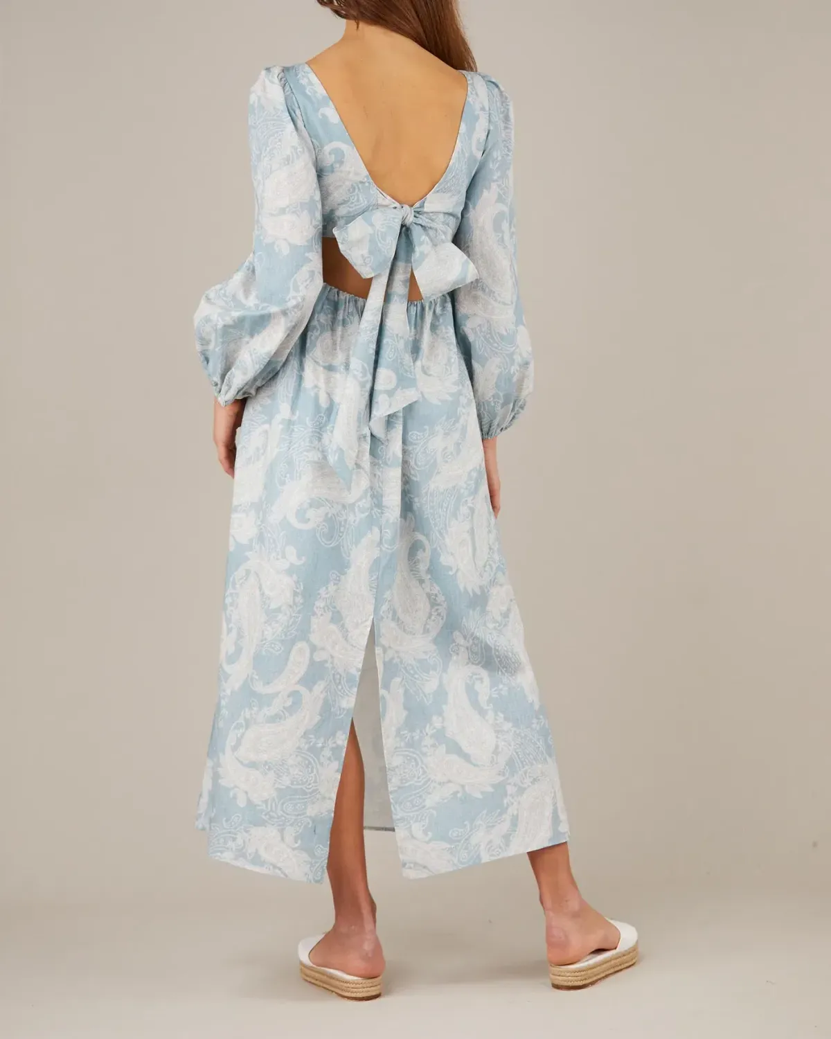 Amelius Bohemia Linen Maxi Dress Blue Size 8 / S - Image 3