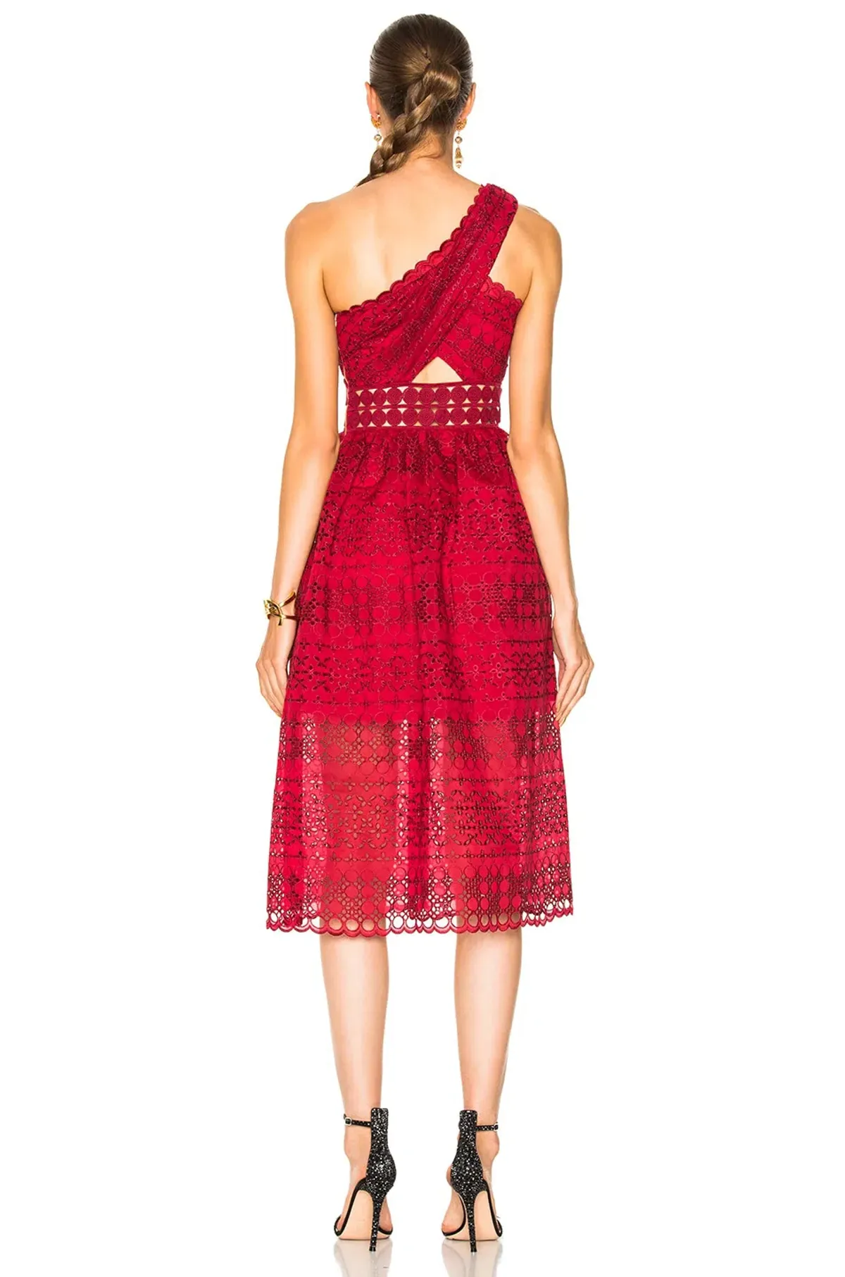 Self Portrait One Shoulder Cut Out Midi Dress Burgundy Size 10 - Image 2