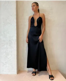 Sonya Moda Satin Embellished Keyhole Dress Black Size M/Au 10 for rent on The Volte - image 3