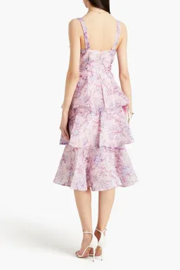 Marchesa Notte Tiered Devoré-organza Midi Dress Floral-print Size 2/Au 8 for rent on The Volte - image 4