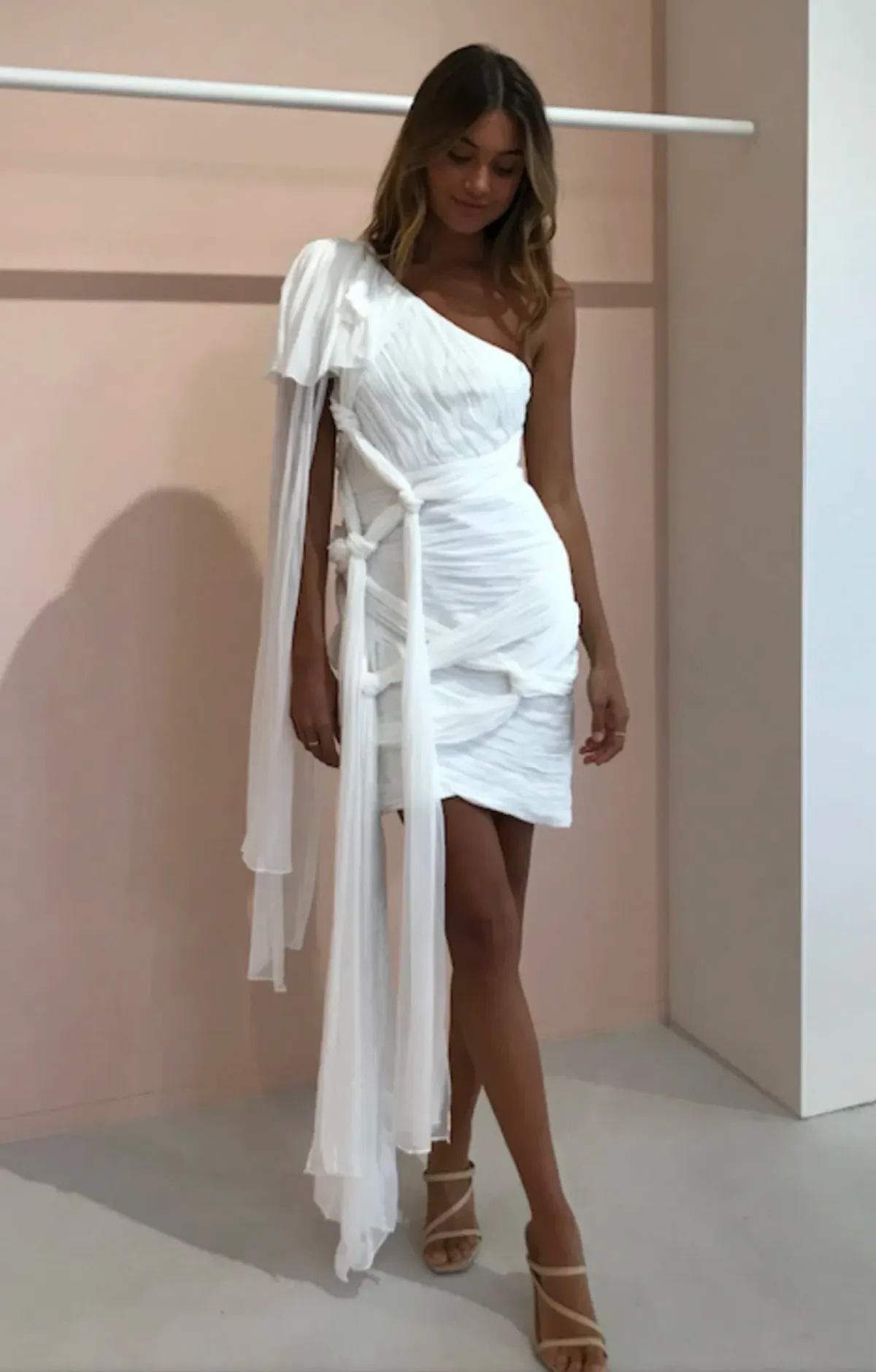 Thurley Crest One Shoulder Mini Dress  White Size 10 - Image 1