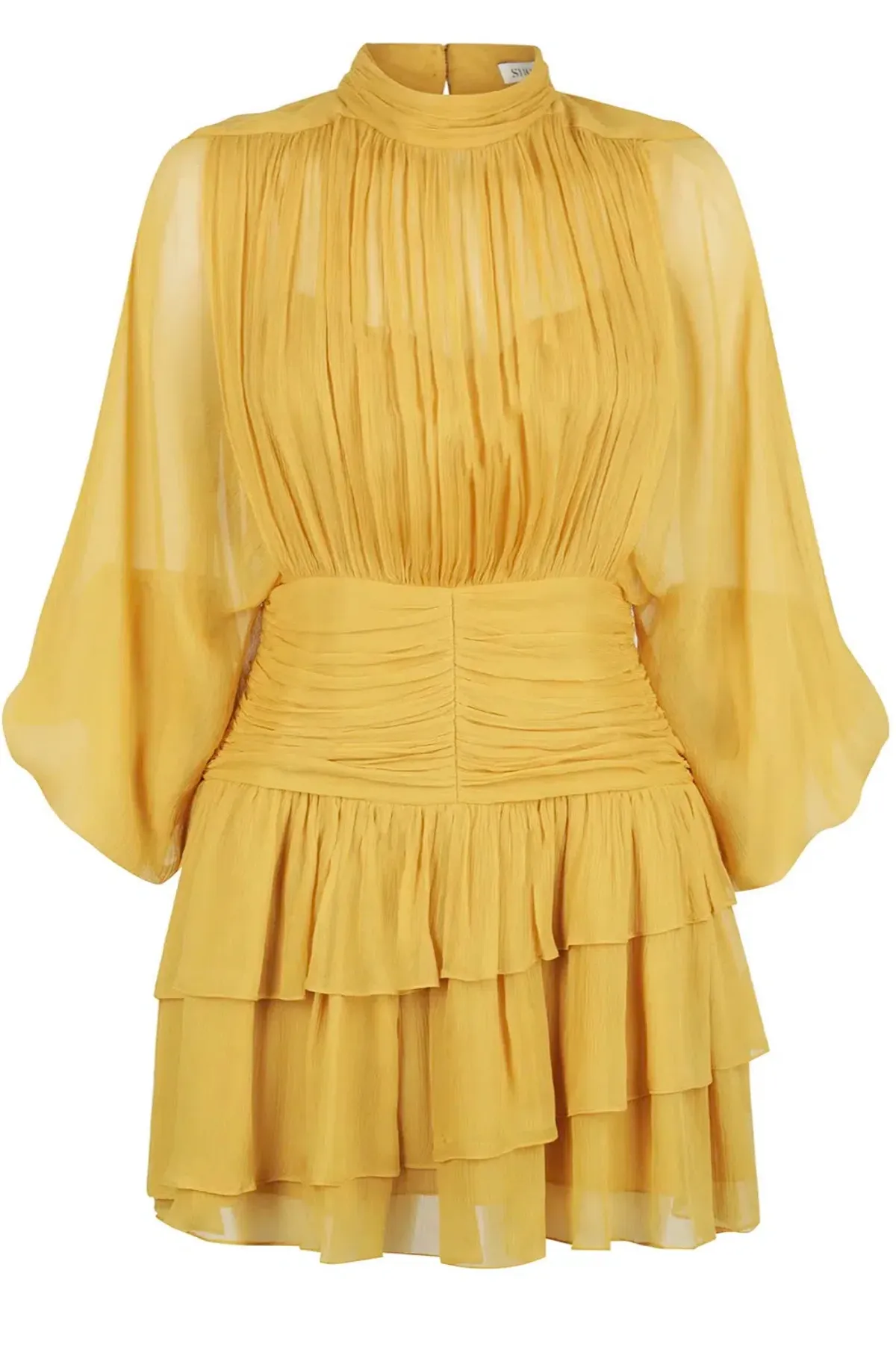 Shona Joy Iris Long Sleeve Ruched Mini Dress Saffron Yellow Size 10 - Image 2