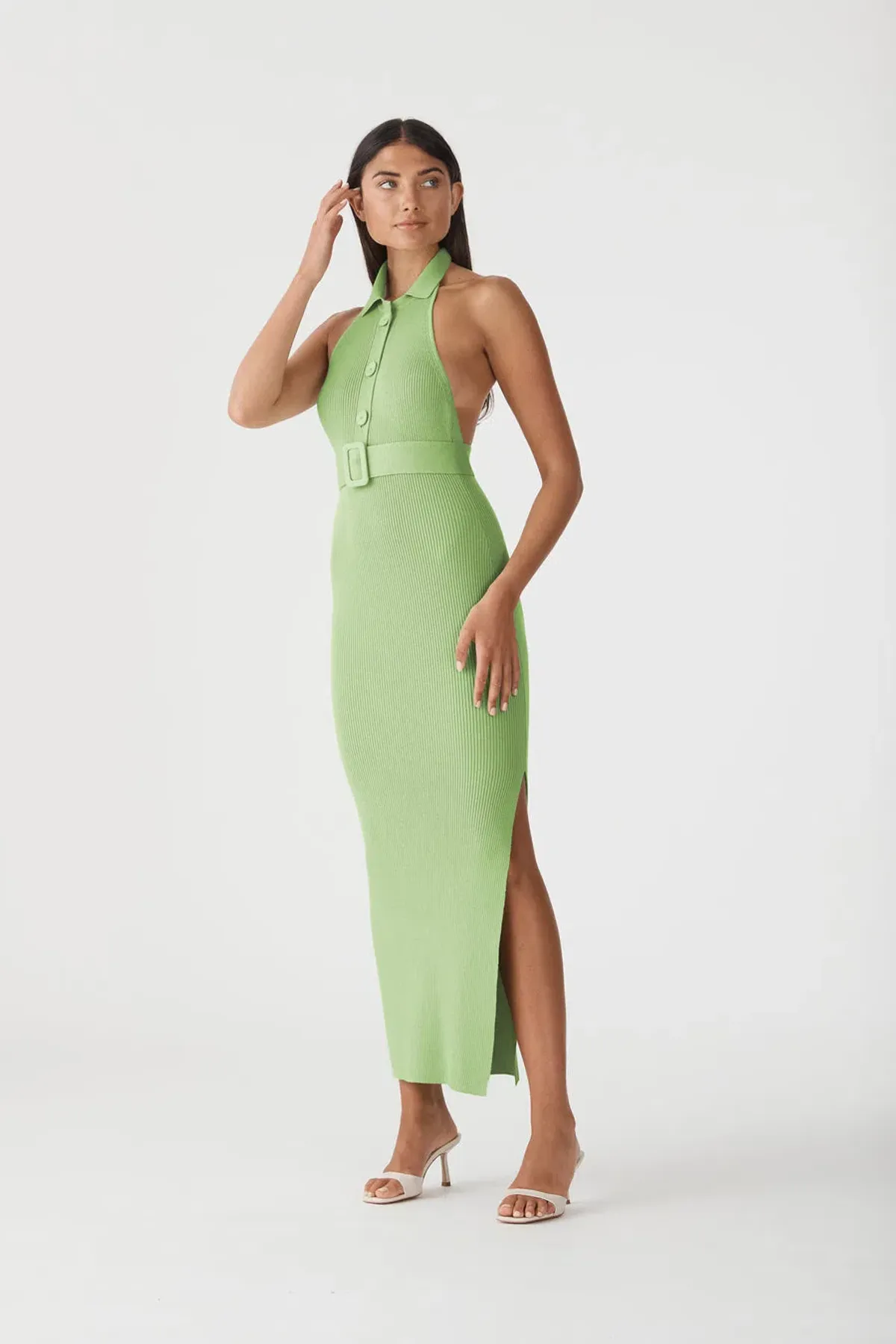San Sloane Drake Rib Midi Dress in Pistachio Green Size 8 - Image 2