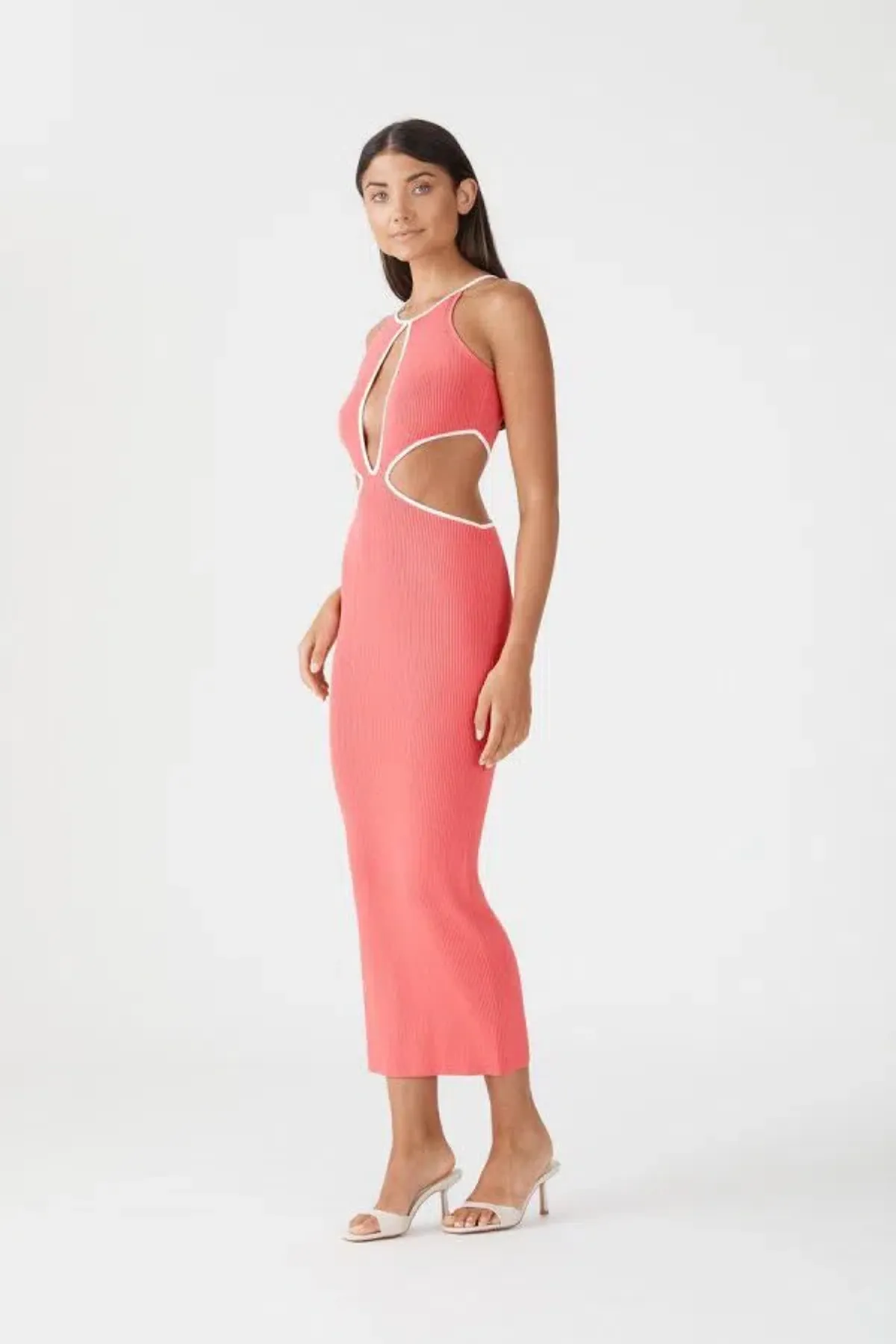 San Sloane Adrian Rib Midi Dress in Coral Pink Size 8 - Image 2