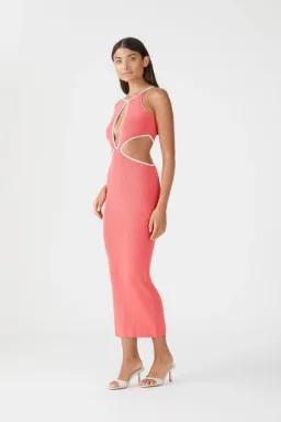 San Sloane Adrian Rib Midi Dress in Coral Pink Size 8 for rent on The Volte - image 2