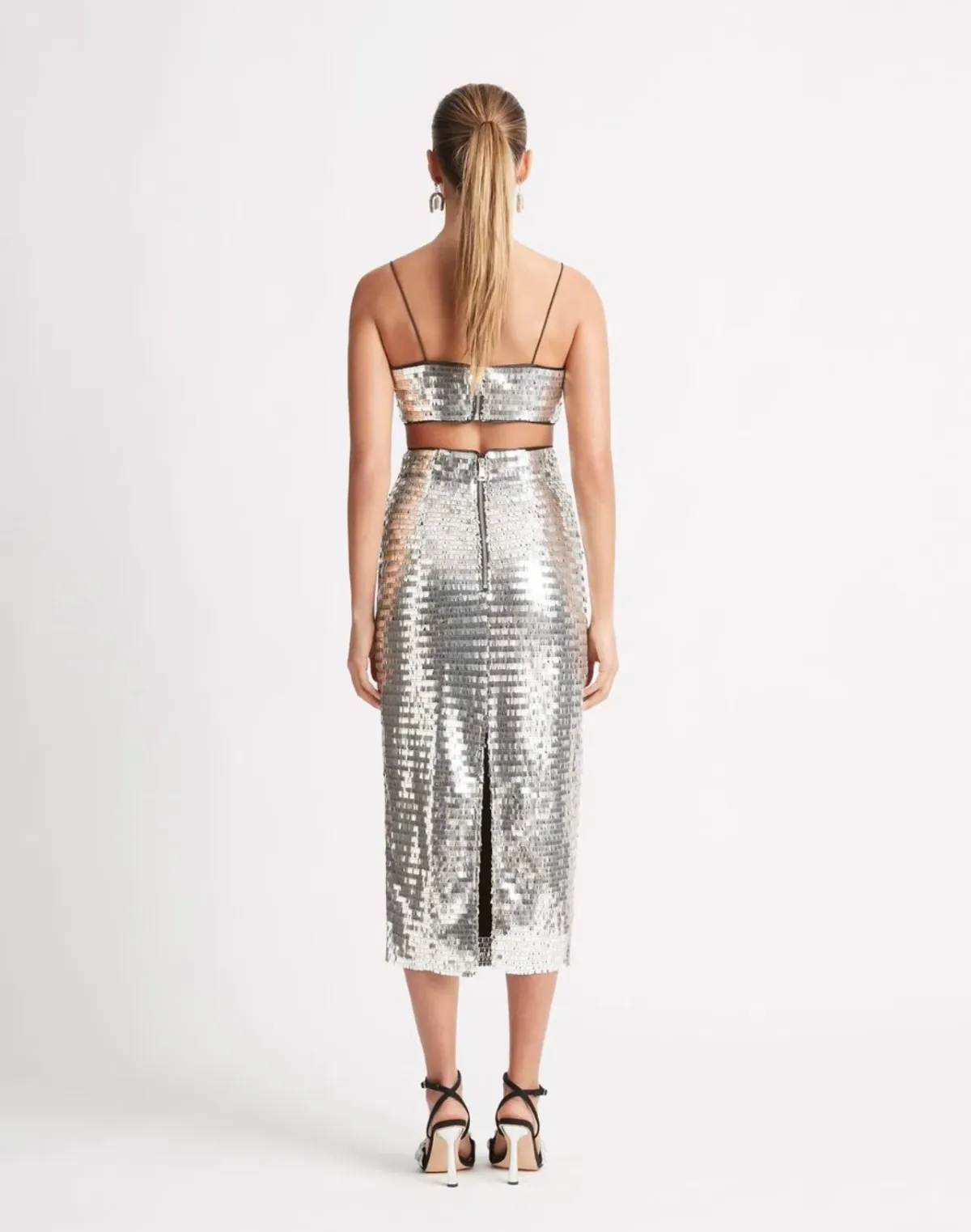 Sheike Walk of Fame Skirt & Top Set in Silver Sequin Size 8 - Image 2