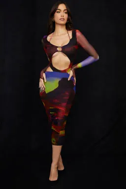 House of CB Marina Printed Cut Out Midi Dress Print Size S / Au 8 for rent on The Volte - image 1