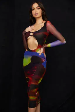 House of CB Marina Printed Cut Out Midi Dress Print Size S / Au 8 for rent on The Volte - image 2