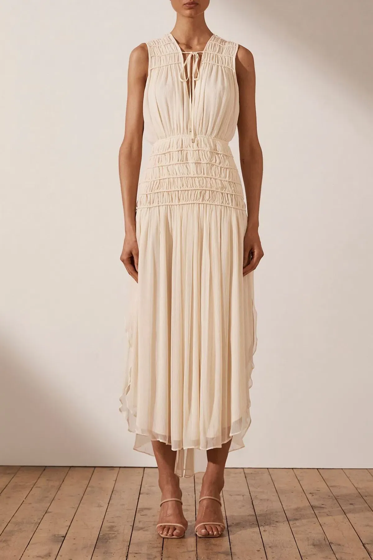 Shona Joy Delphine Sleeveless Midi Dress Cream Size 8 - Image 1