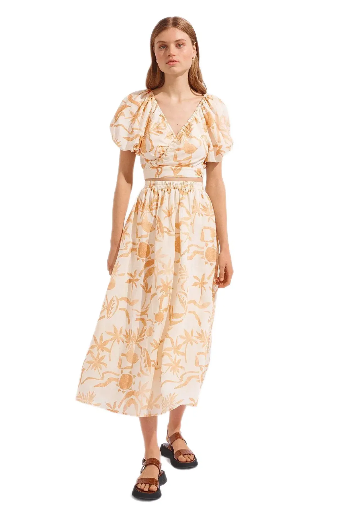 Steele Jules Skirt and Murphy Top in Sand Palmette Print Size M/AU 10 - Image 1