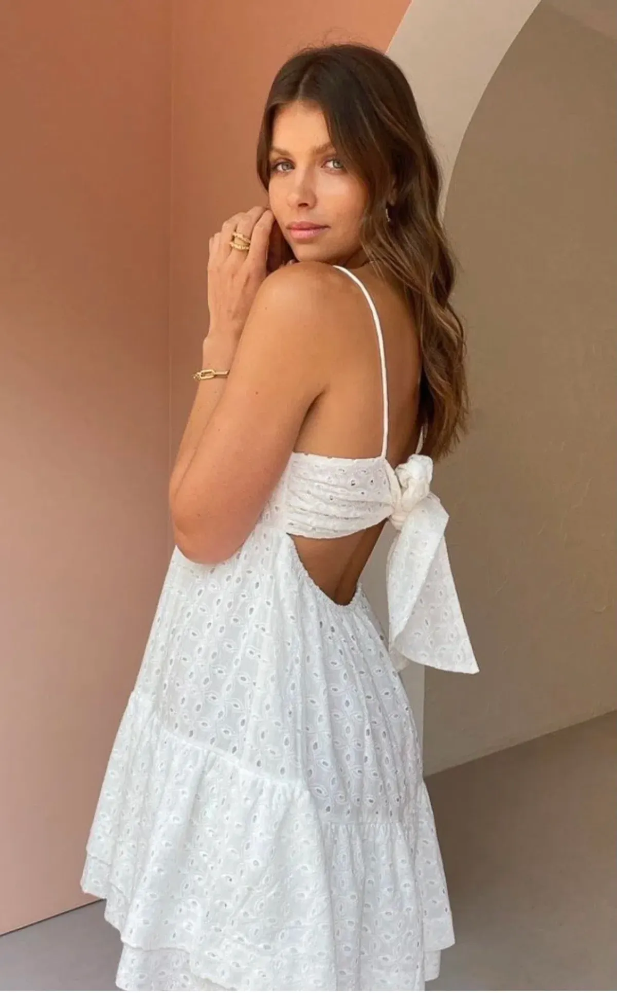 Issy Dreamy Mini Dress In White Eyelet Size 8 - Image 2