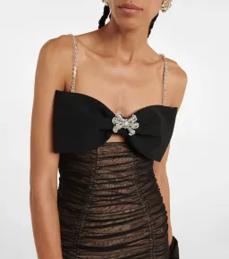 Self Portrait Bow Embellished Ruched Midi Dress Black Size 8 for rent on The Volte - image 2