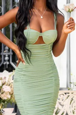 Club L London Aceline Mesh Cut Out Midi Dress Sage Size 10 for rent on The Volte - image 2