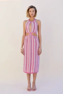 Suboo Fuchsia Metallic Beck Halter Cut Out Dress Size M/ AU 10 for rent on The Volte - image 1