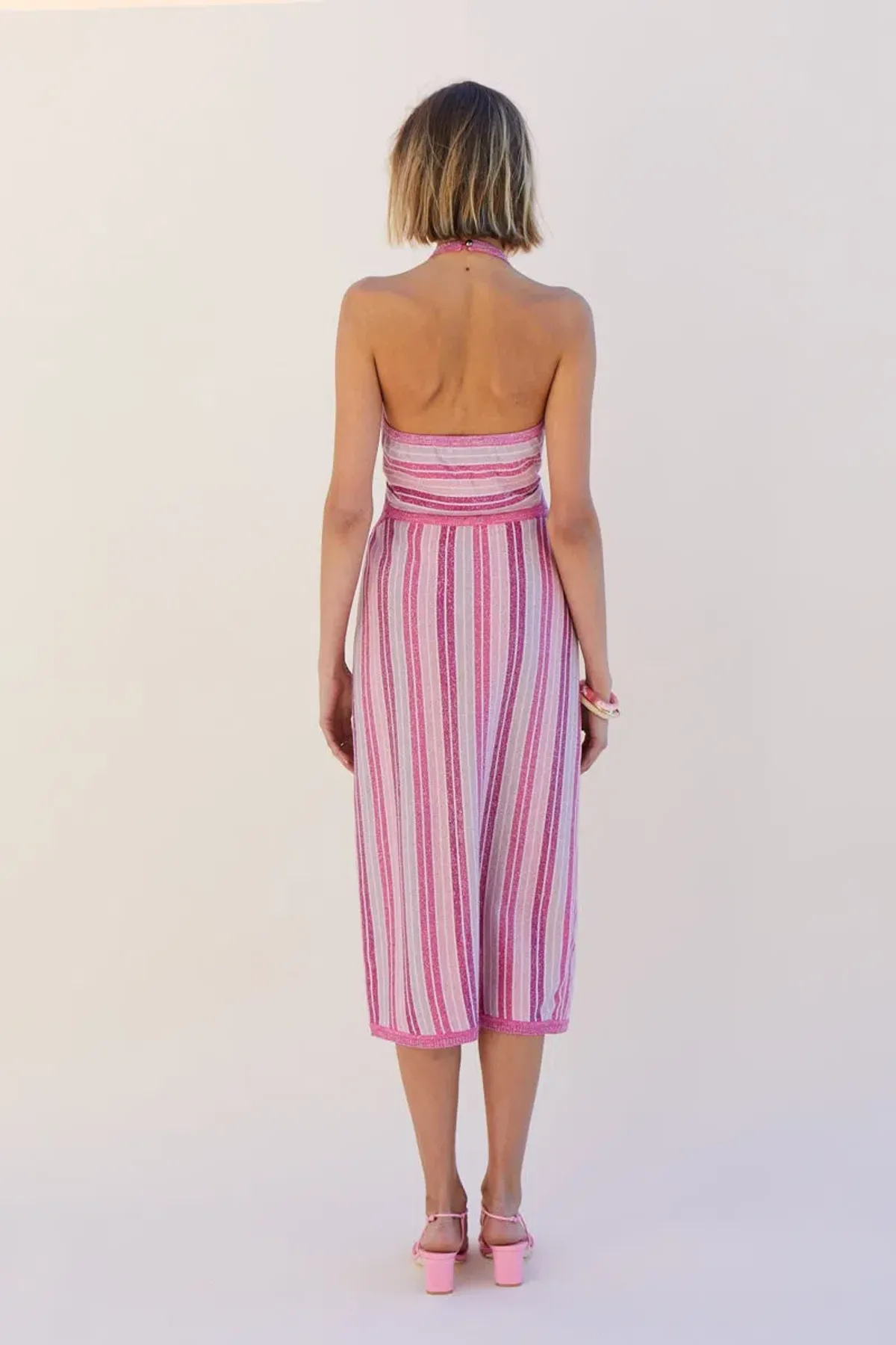 Suboo Fuchsia Metallic Beck Halter Cut Out Dress Size M/ AU 10 - Image 3