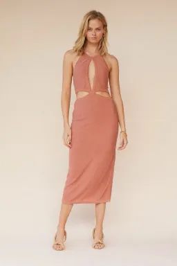 Suboo Beck Halter Cut Out Dress Rose Gold Size M/AU 10 for rent on The Volte - image 1