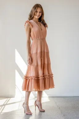 Zimmermann Pleated Midi Dress Lipstick Size 3/ Au 14 for rent on The Volte - image 3