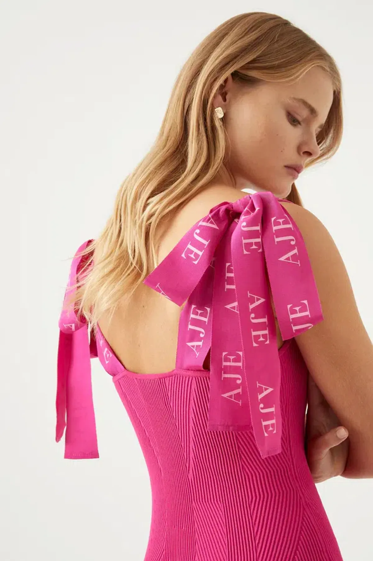 Aje Amber Knit Tie Shoulder Mini Dress Pink Size M / AU 10 - Image 3