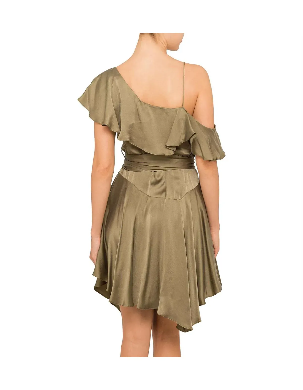 Zimmermann Sueded Asymmetrical Wrap Mini Dress Khaki Size 8 - Image 3