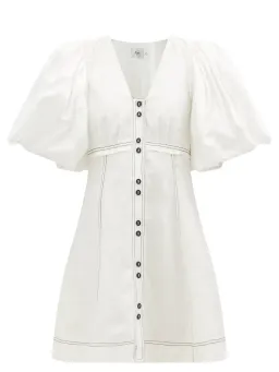 Aje Cherished Puff Sleeve Linen Mini Dress White Size 12 / L for rent on The Volte - image 4