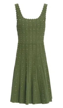 Sandro Paris Avah Scalloped Embellished Ribbed-knit Mini Dress Army Green Size S/AU 10 for rent on The Volte - image 3