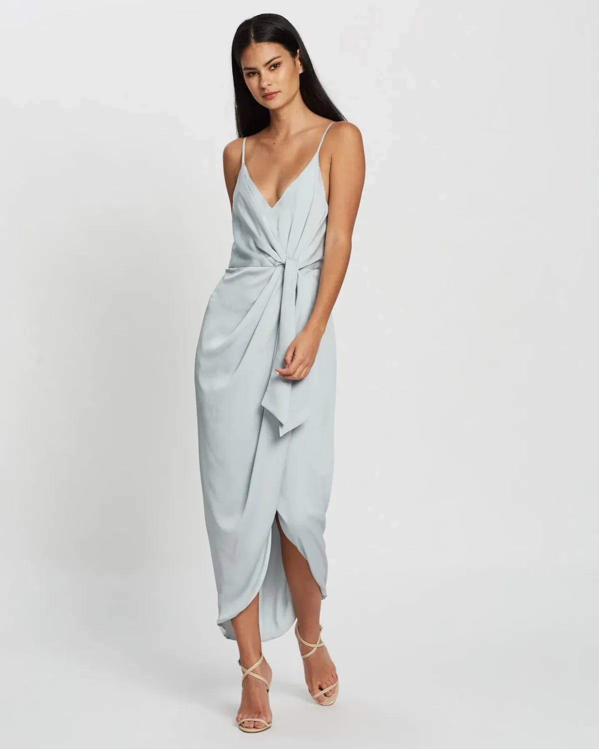 Shona Joy Luxe Tie Front Cocktail Dress Cloud Size 10 - Image 2