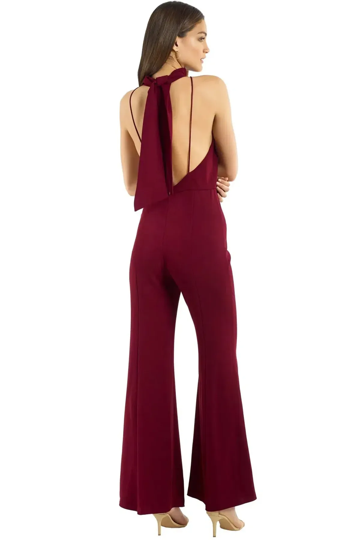 Nicholas Crepe Sleeveless Jumpsuit Burgundy Size 10 - Image 3