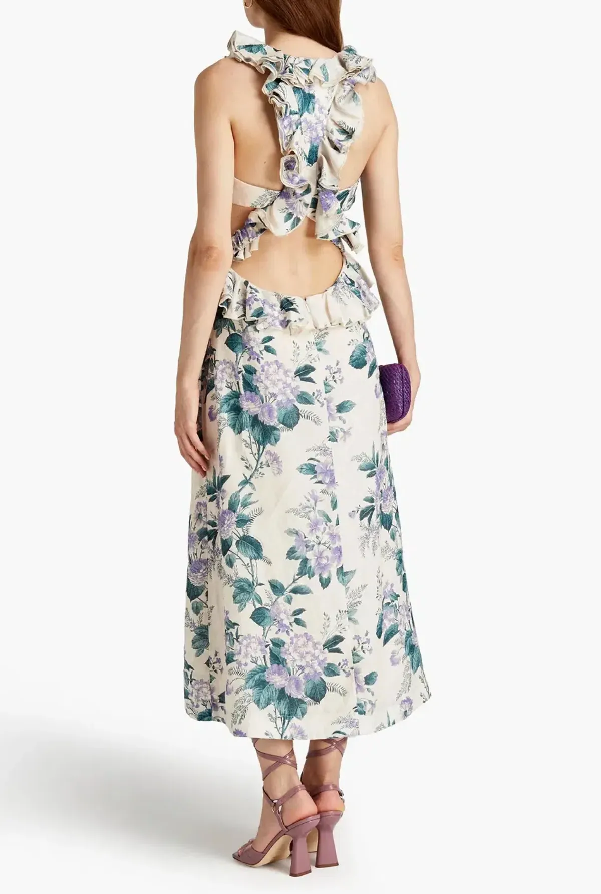 Zimmermann Cassia Ruffle Midi Dress in Hydrangea Floral Print Size 1/Au 10  - Image 4