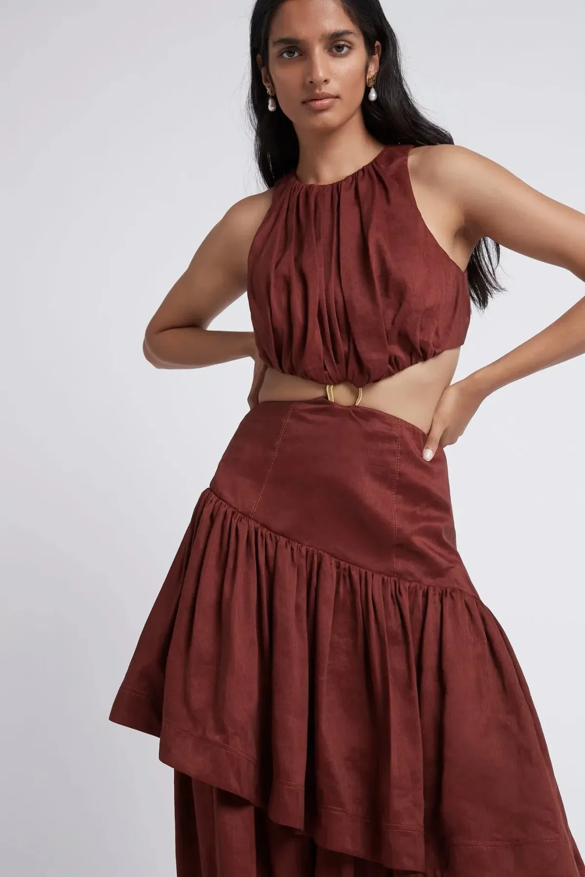 Aje Caliente Cut Out Dress Brown Size 10 - Image 2