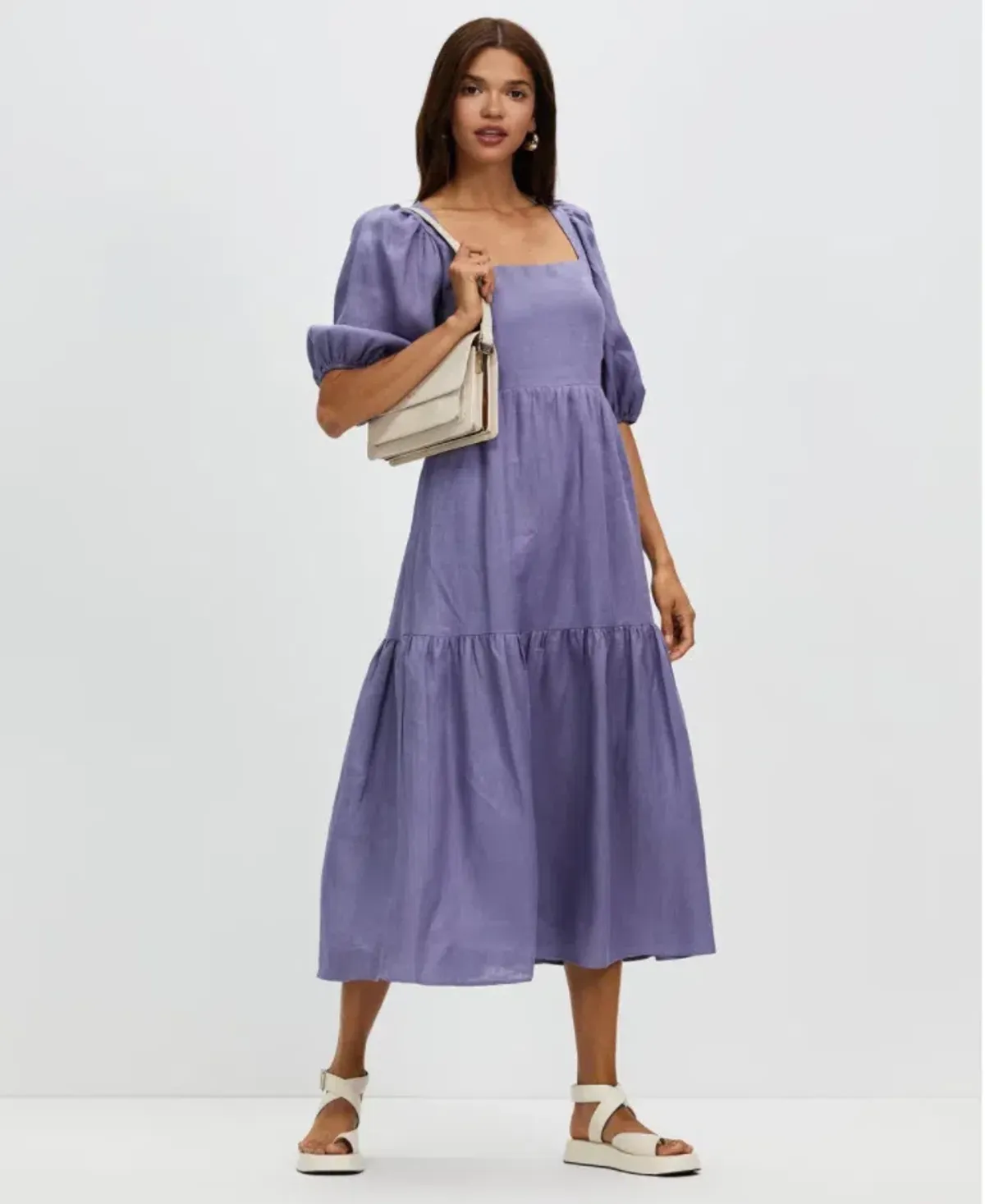 Aere Tie Back Midi Dress Purple Size 12 - Image 1