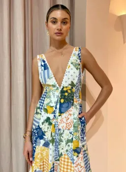 By Nicola - Wavy Maxi Dress In Lemon Patchwork - Size 10 for rent on The Volte - image 2