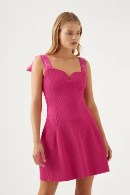 Aje Amber Knit Tie Shoulder Mini Dress in Fuchsia Size 8 / S for rent on The Volte - image 2