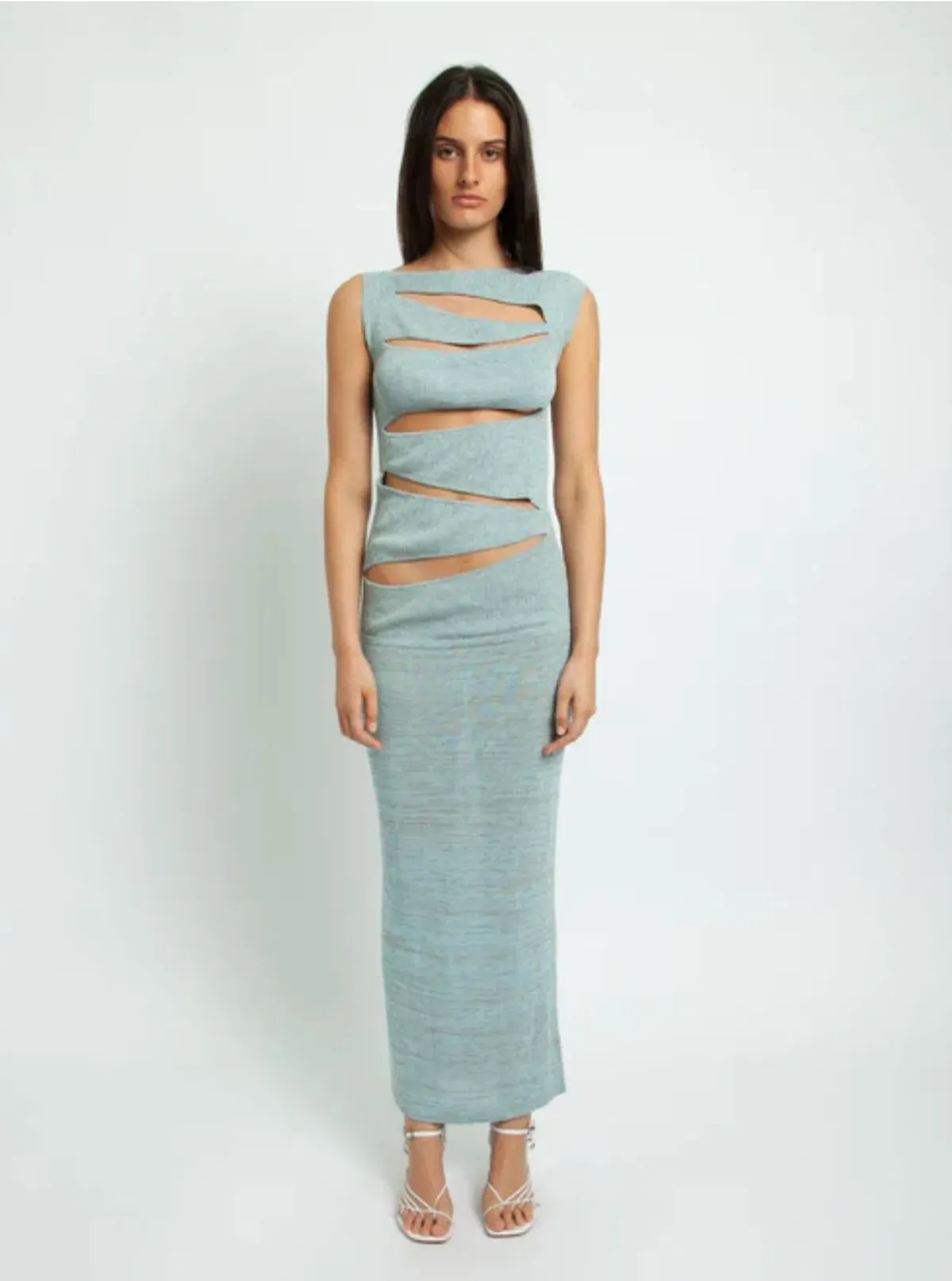 Christopher Esber Slashed Knit Dress Ice Blue Size XXS/AU 4 - Image 1