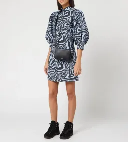 Ganni Cotton Poplin Zebra Shirt Dress Forever Blue Size 10 for rent on The Volte - image 1