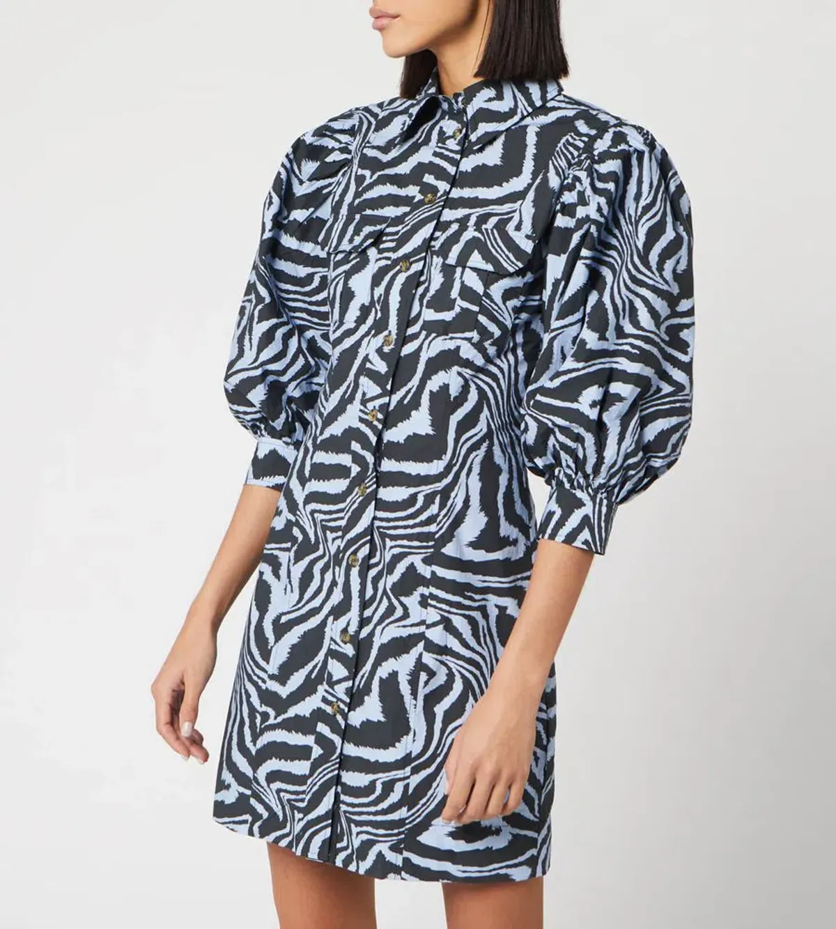 Ganni Cotton Poplin Zebra Shirt Dress Forever Blue Size 10 - Image 2