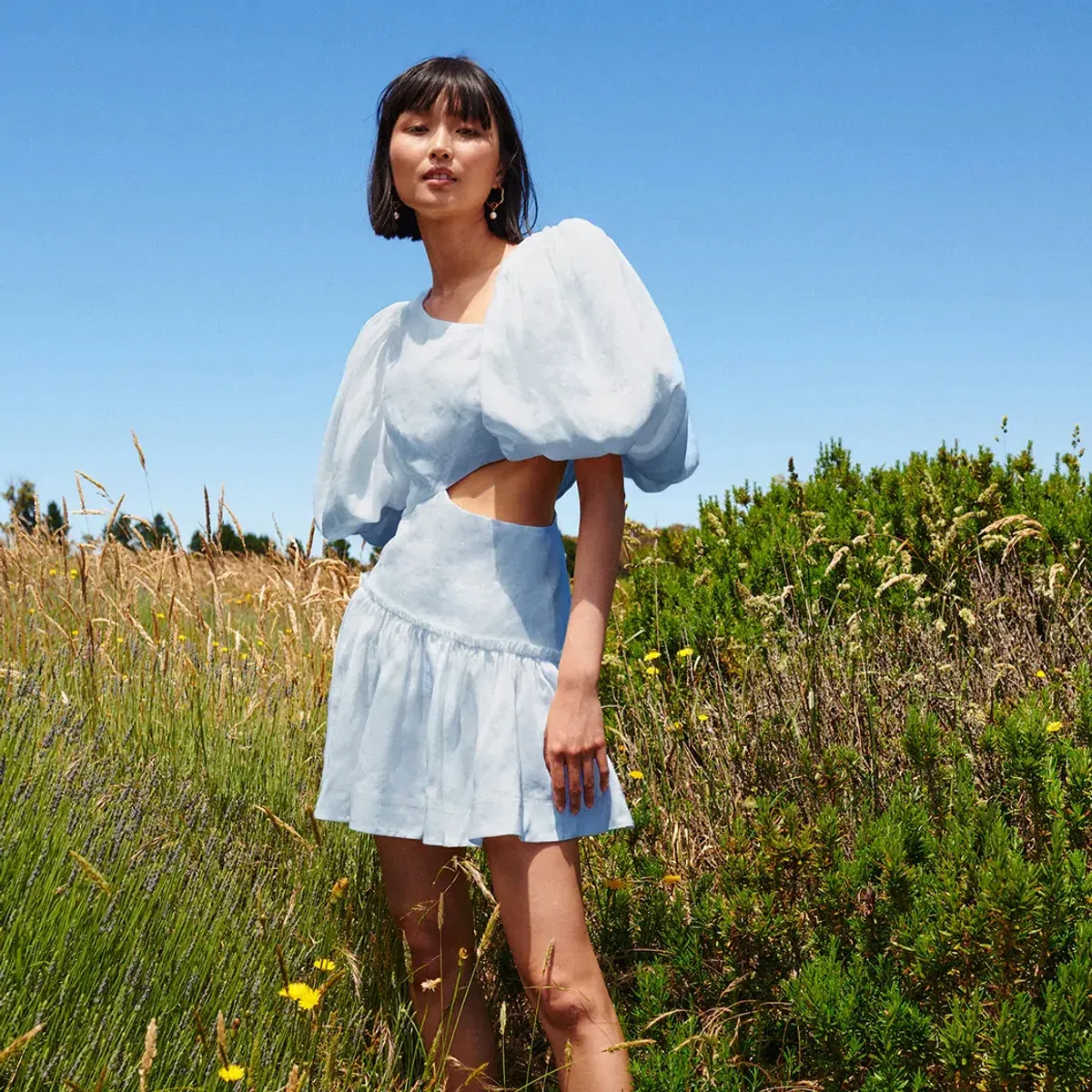 Aje Chateau Cut Out Mini Dress Sky Blue Size 6  - Image 4