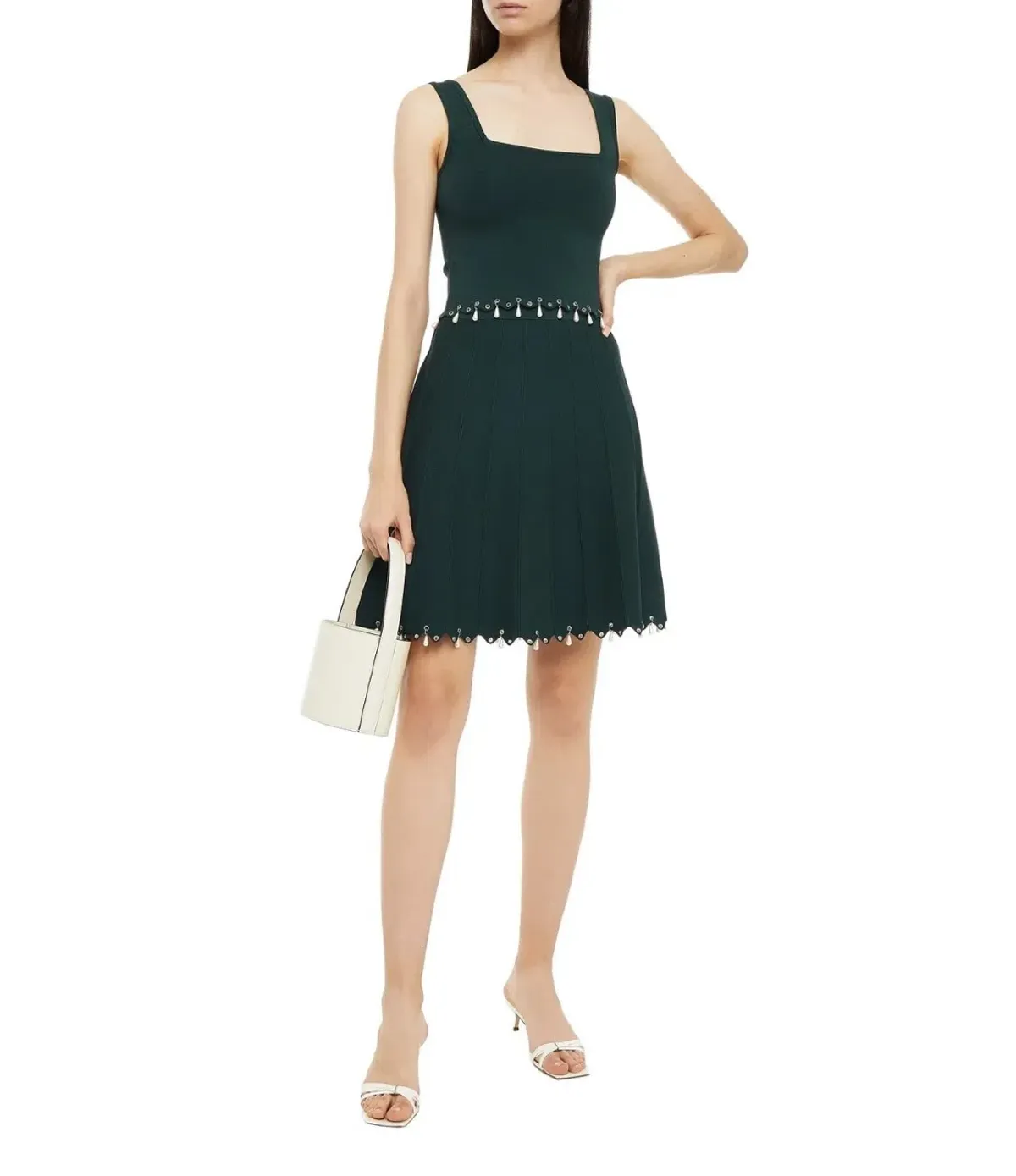 Sandro Amyla Embellished Stretch-knit Mini Skirt And Top Set Green Size 10 - Image 1