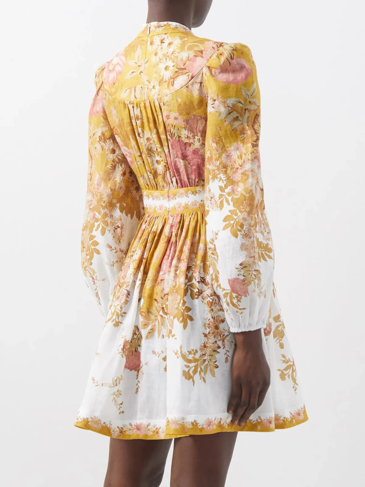 Zimmermann Pattie Plunge Mini Dress Mustard Floral Sz 3/14 - Image 4