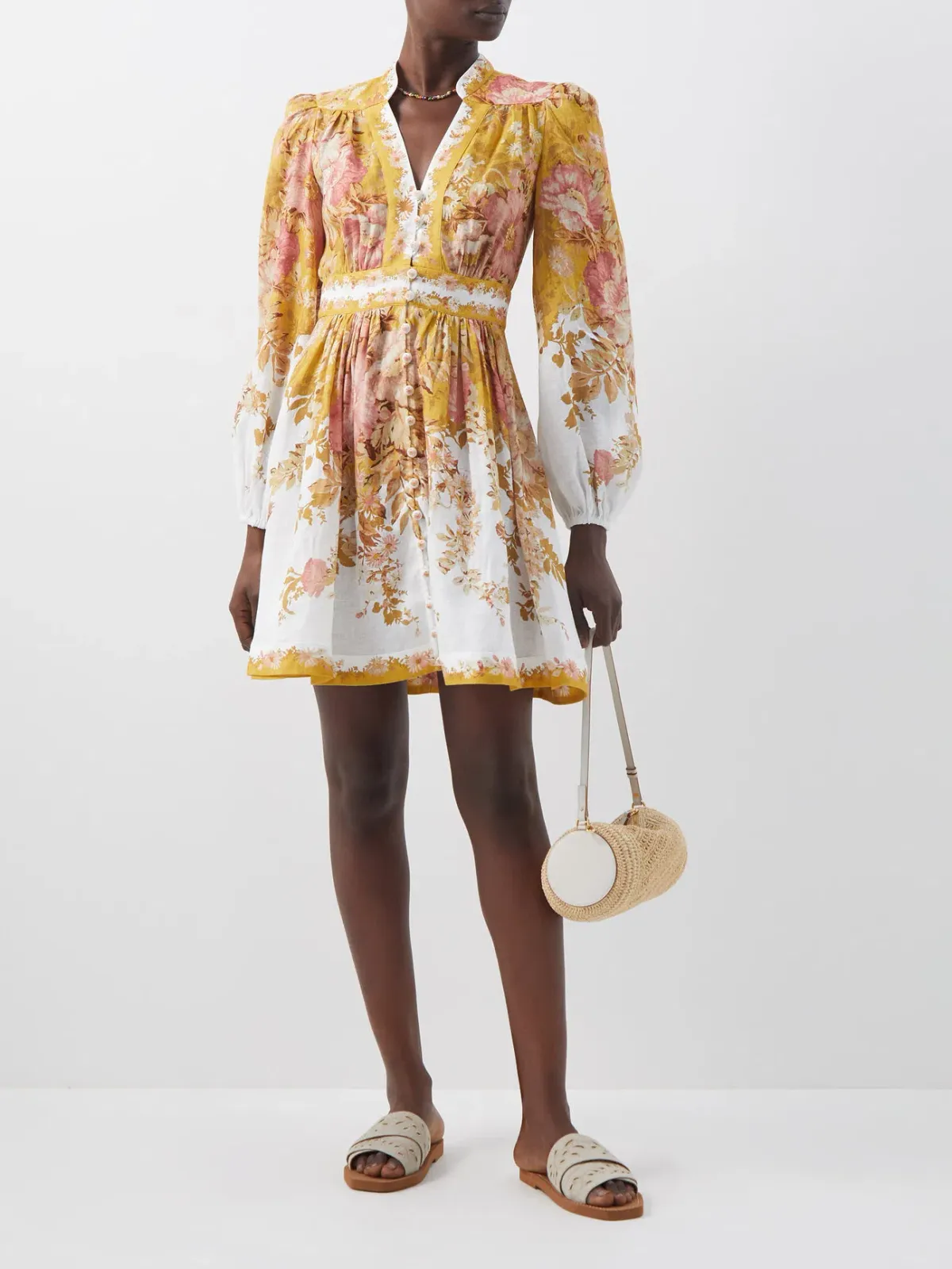 Zimmermann Pattie Plunge Mini Dress Mustard Floral Sz 3/14 - Image 2