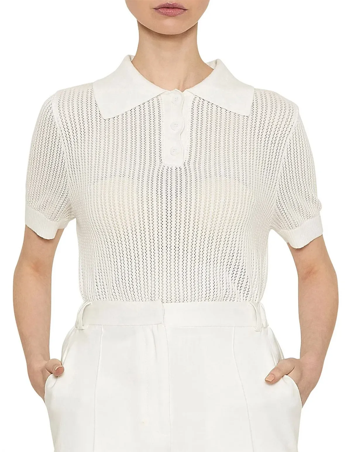 Viktoria & Woods Double Knit Polo Top White Size 1 / AU 8 - Image 2
